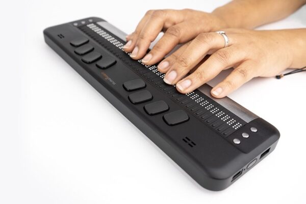 Brailliant BI 40X braille display The faster, stronger, future–forward braille display Uniquely powered by Bluetooth 5 wireless technology, this refreshable 40–cell braille display will double your pairing speed and quadruple your range, providing a more reliable and stable connection for an outstanding user experience. Plus, the Brailliant BI X series of braille displays are the first to include text-to-speech, bringing you closer to a hybrid notetaker feel.